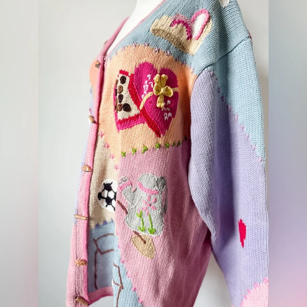 SOLD Vintage Storybook Knits Mom Themed Cardigan - Picture 6 of 8